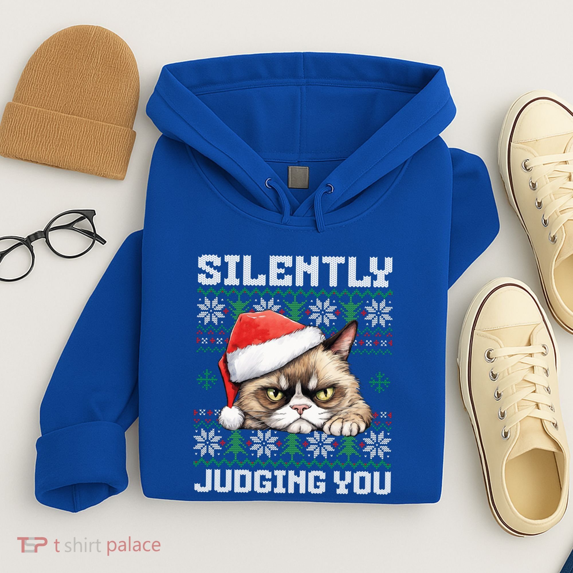 Grumpy Christmas Cat Ugly Silently Judging You Cat Gift Hoodie