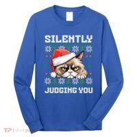 Grumpy Christmas Cat Ugly Silently Judging You Cat Gift Long Sleeve Shirt thumb 0