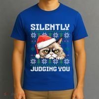 Grumpy Christmas Cat Ugly Silently Judging You Cat Gift T-Shirt thumb 3