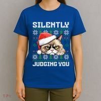 Grumpy Christmas Cat Ugly Silently Judging You Cat Gift T-Shirt thumb 4
