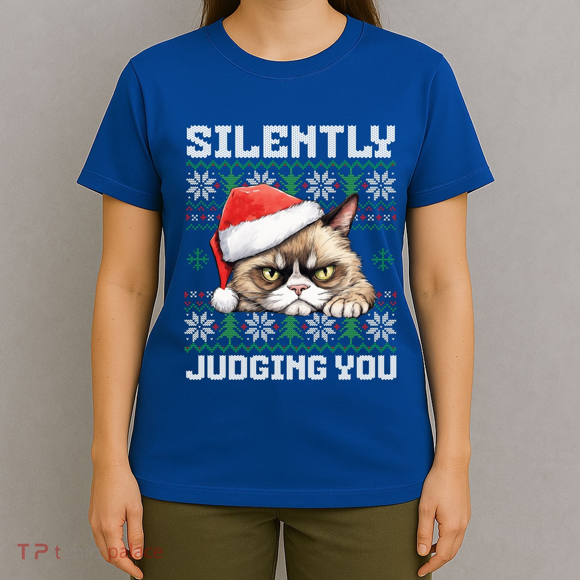 Grumpy Christmas Cat Ugly Silently Judging You Cat Gift T-Shirt