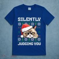 Grumpy Christmas Cat Ugly Silently Judging You Cat Gift T-Shirt thumb 5