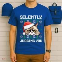 Grumpy Christmas Cat Ugly Silently Judging You Cat Gift T-Shirt thumb 6