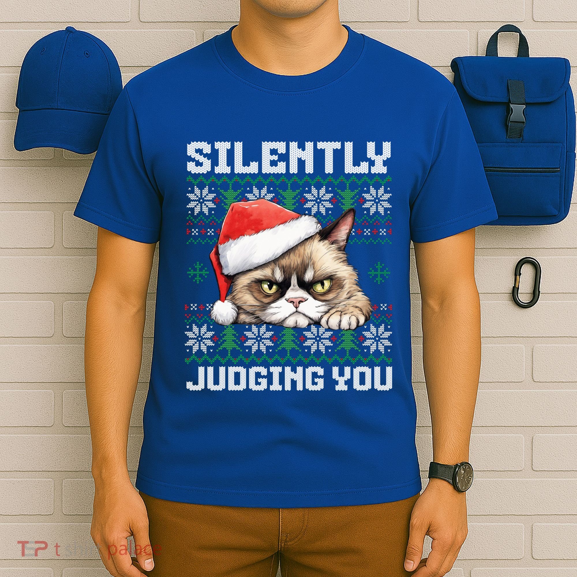 Grumpy Christmas Cat Ugly Silently Judging You Cat Gift T-Shirt