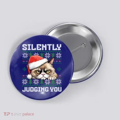 Grumpy Christmas Cat Ugly Silently Judging You Cat Gift Button