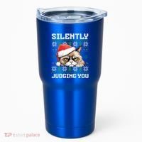 Grumpy Christmas Cat Ugly Silently Judging You Cat Gift Tumbler thumb 0