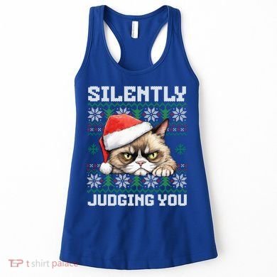 Grumpy Christmas Cat Ugly Silently Judging You Cat Gift Women's Tank Top