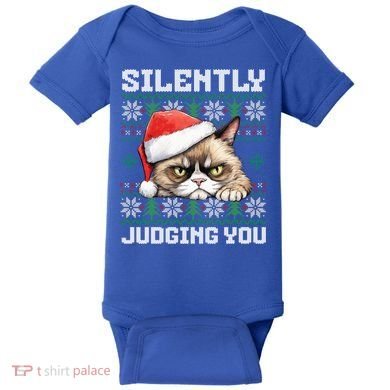 Grumpy Christmas Cat Ugly Silently Judging You Cat Gift Baby Bodysuit