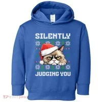 Grumpy Christmas Cat Ugly Silently Judging You Cat Gift Toddler Hoodie thumb 0