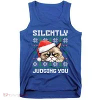 Grumpy Christmas Cat Ugly Silently Judging You Cat Gift Tank Top thumb 0