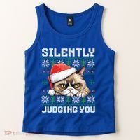 Grumpy Christmas Cat Ugly Silently Judging You Cat Gift Tank Top thumb 2