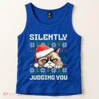 Grumpy Christmas Cat Ugly Silently Judging You Cat Gift Tank Top thumb 2
