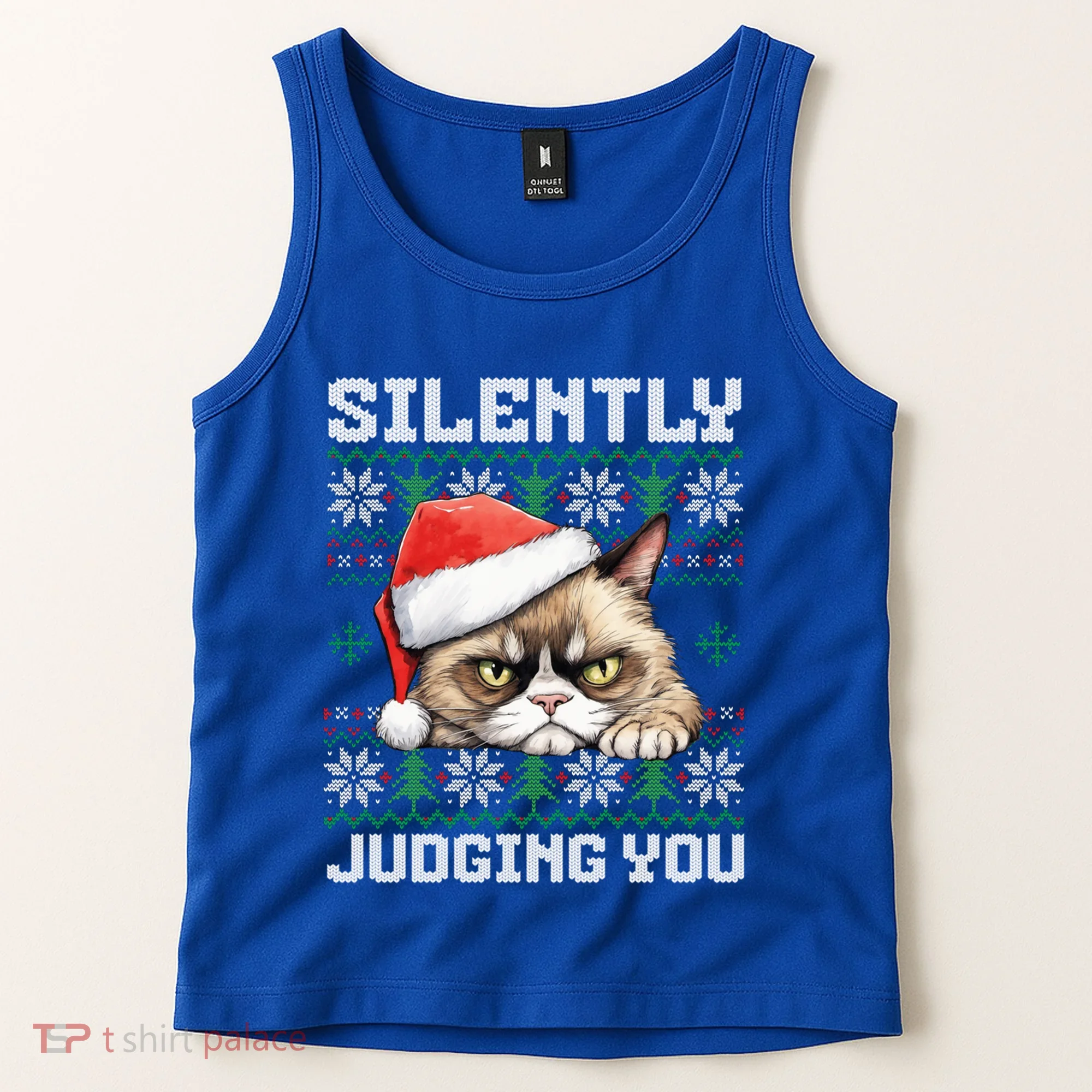 Grumpy Christmas Cat Ugly Silently Judging You Cat Gift Tank Top