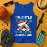 Grumpy Christmas Cat Ugly Silently Judging You Cat Gift Tank Top thumb 4