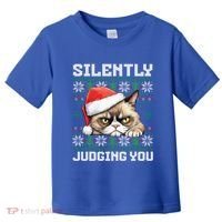 Grumpy Christmas Cat Ugly Silently Judging You Cat Gift Toddler T-Shirt thumb 0