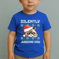 Grumpy Christmas Cat Ugly Silently Judging You Cat Gift Toddler T-Shirt thumb 2