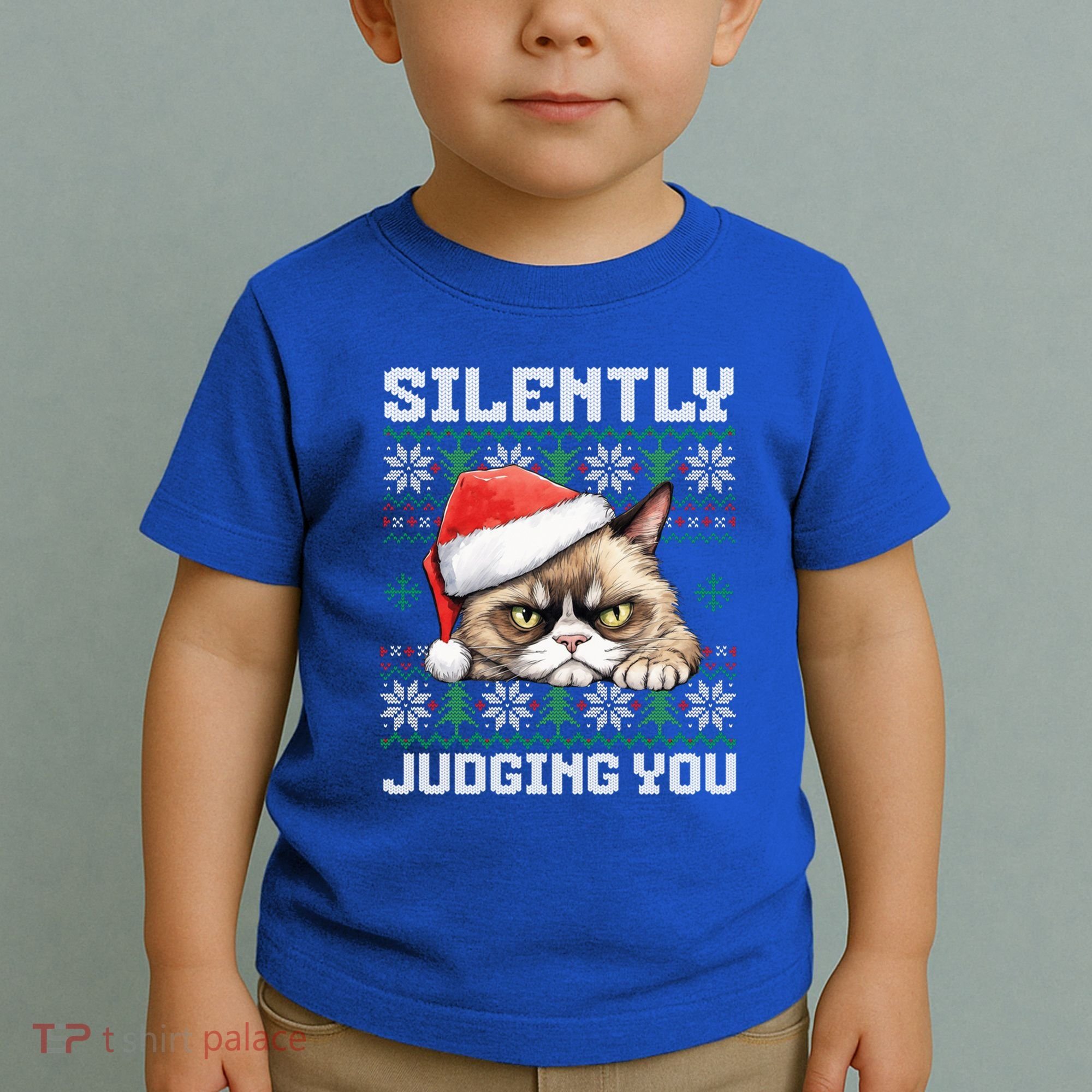 Grumpy Christmas Cat Ugly Silently Judging You Cat Gift Toddler T-Shirt
