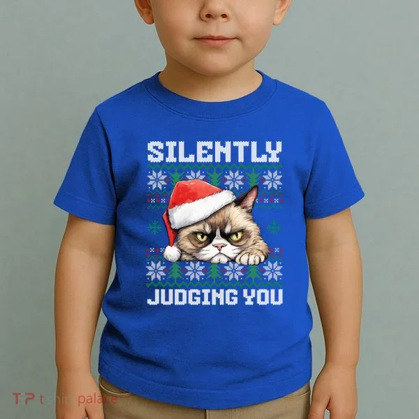 Grumpy Christmas Cat Ugly Silently Judging You Cat Gift Toddler T-Shirt