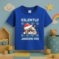 Grumpy Christmas Cat Ugly Silently Judging You Cat Gift Toddler T-Shirt thumb 3
