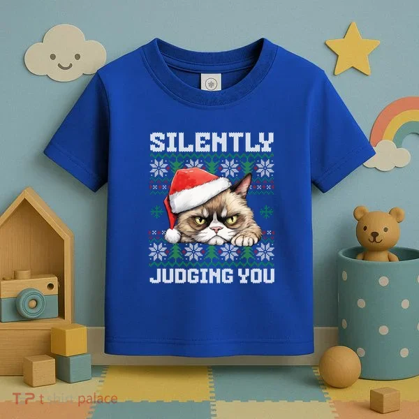 Grumpy Christmas Cat Ugly Silently Judging You Cat Gift Toddler T-Shirt