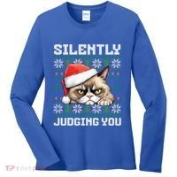 Grumpy Christmas Cat Ugly Silently Judging You Cat Gift Women's Long Sleeve Shirt thumb 0