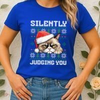 Grumpy Christmas Cat Ugly Silently Judging You Cat Gift Women's T-Shirt thumb 2