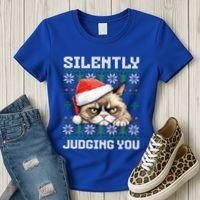 Grumpy Christmas Cat Ugly Silently Judging You Cat Gift Women's T-Shirt thumb 3