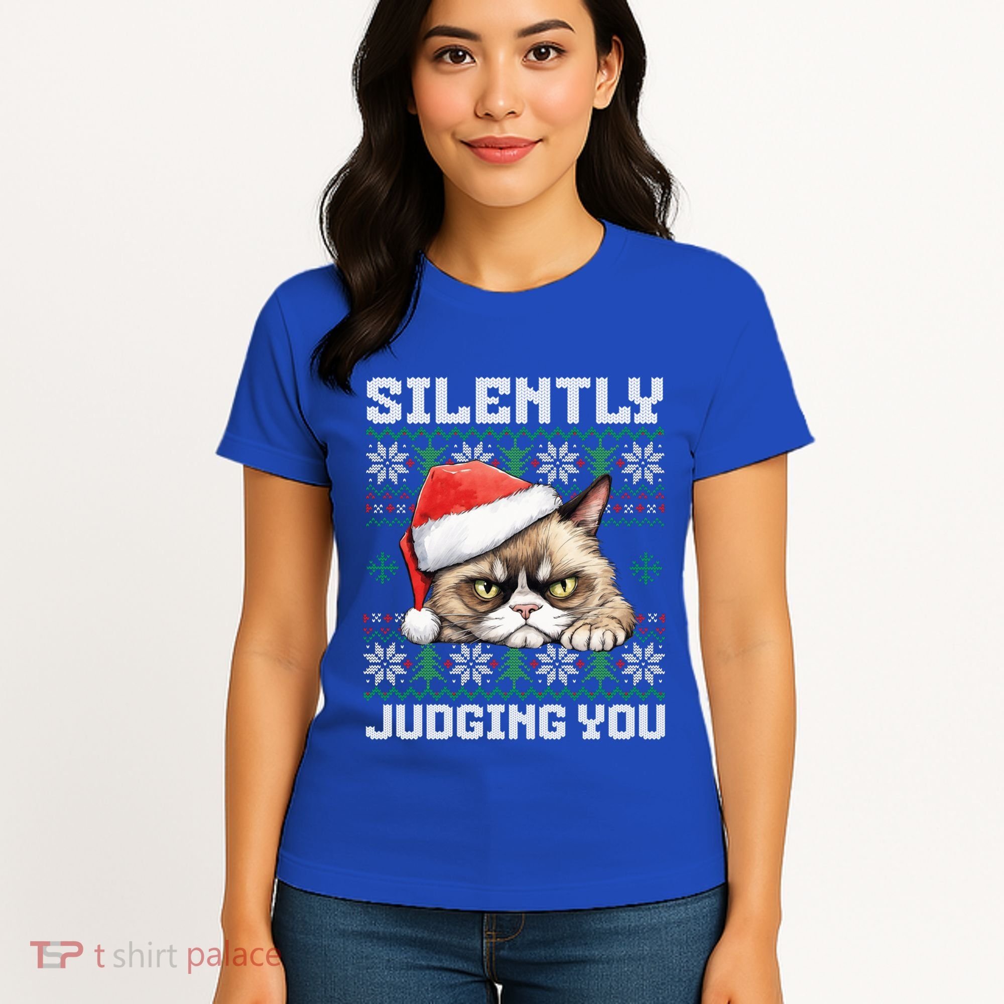 Grumpy Christmas Cat Ugly Silently Judging You Cat Gift Women's T-Shirt