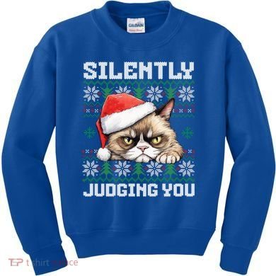 Grumpy Christmas Cat Ugly Silently Judging You Cat Gift Kids Sweatshirt