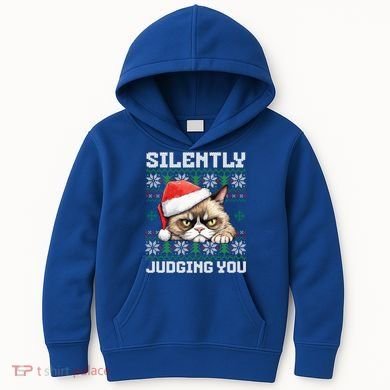Grumpy Christmas Cat Ugly Silently Judging You Cat Gift Kids Hoodie
