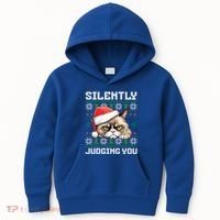 Grumpy Christmas Cat Ugly Silently Judging You Cat Gift Kids Hoodie thumb 0