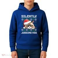 Grumpy Christmas Cat Ugly Silently Judging You Cat Gift Kids Hoodie thumb 4