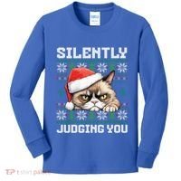 Grumpy Christmas Cat Ugly Silently Judging You Cat Gift Kids Long Sleeve Shirt thumb 0