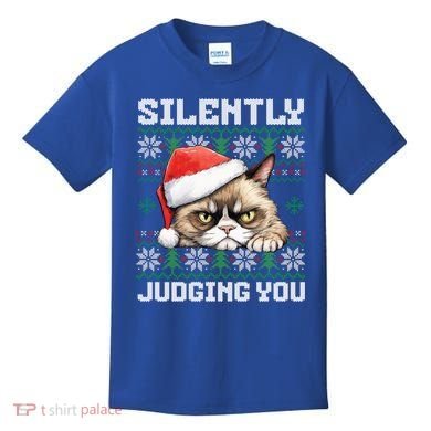 Grumpy Christmas Cat Ugly Silently Judging You Cat Gift Kids T-Shirt