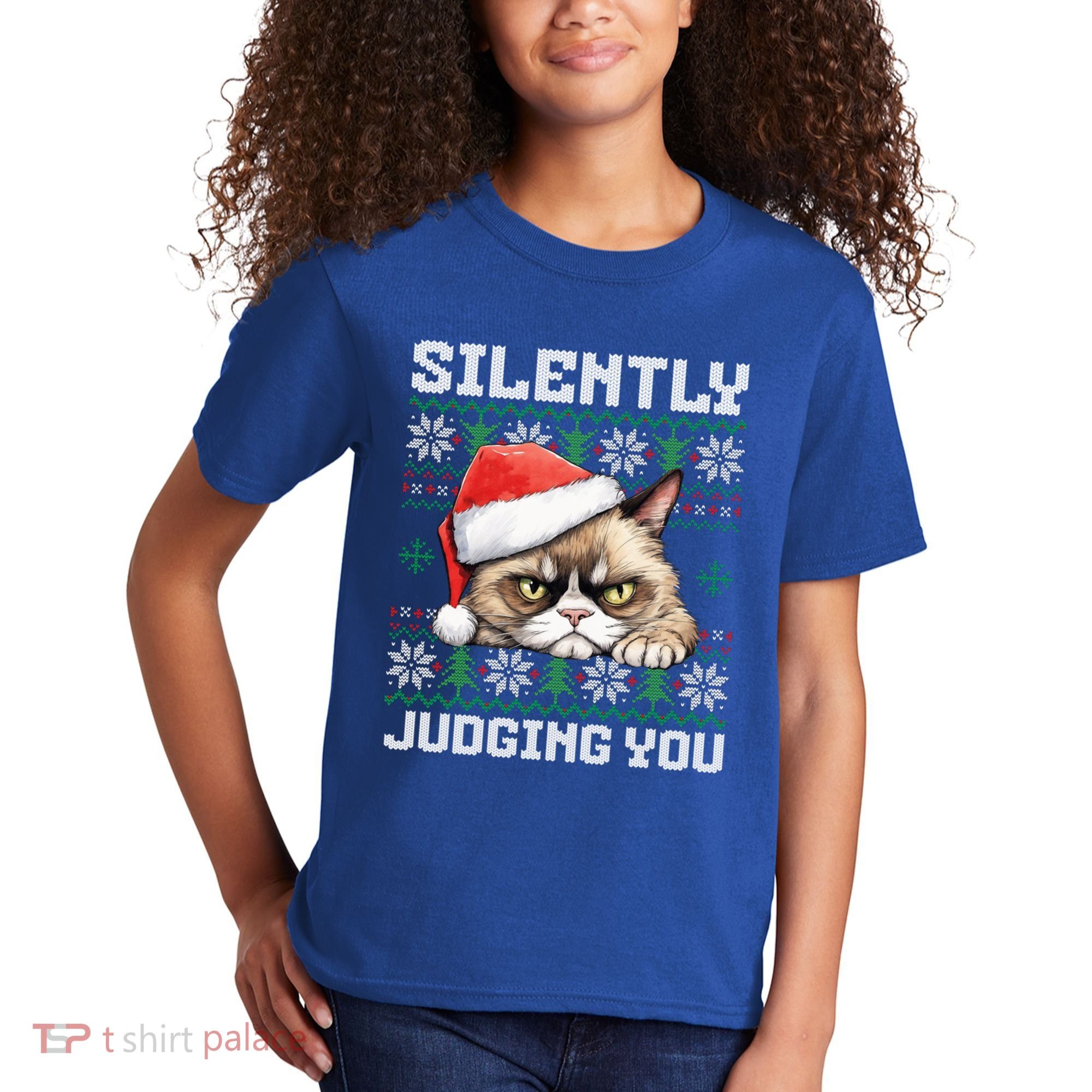 Grumpy Christmas Cat Ugly Silently Judging You Cat Gift Kids T-Shirt