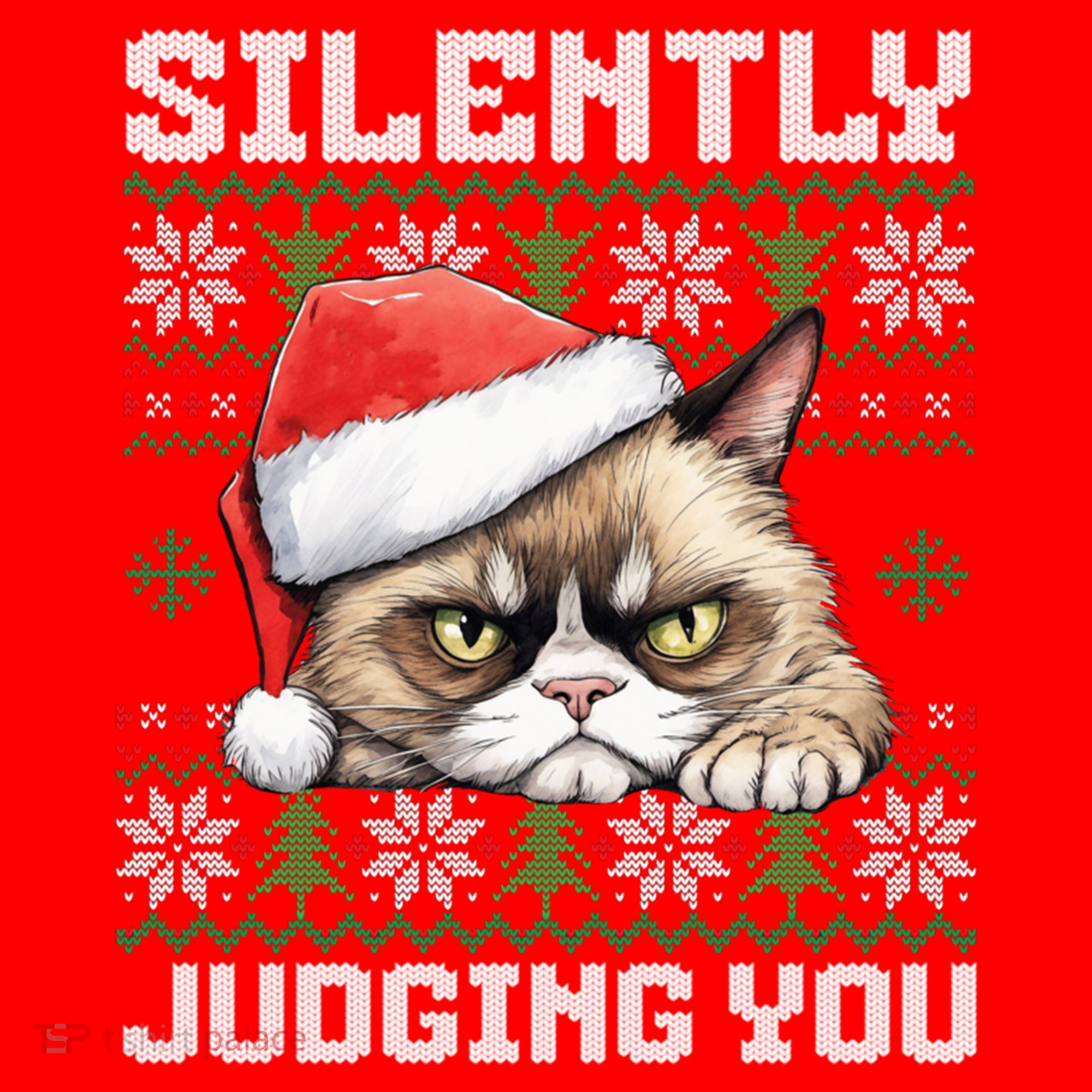 Grumpy Christmas Cat Ugly Silently Judging You Cat Gift Santa Hat