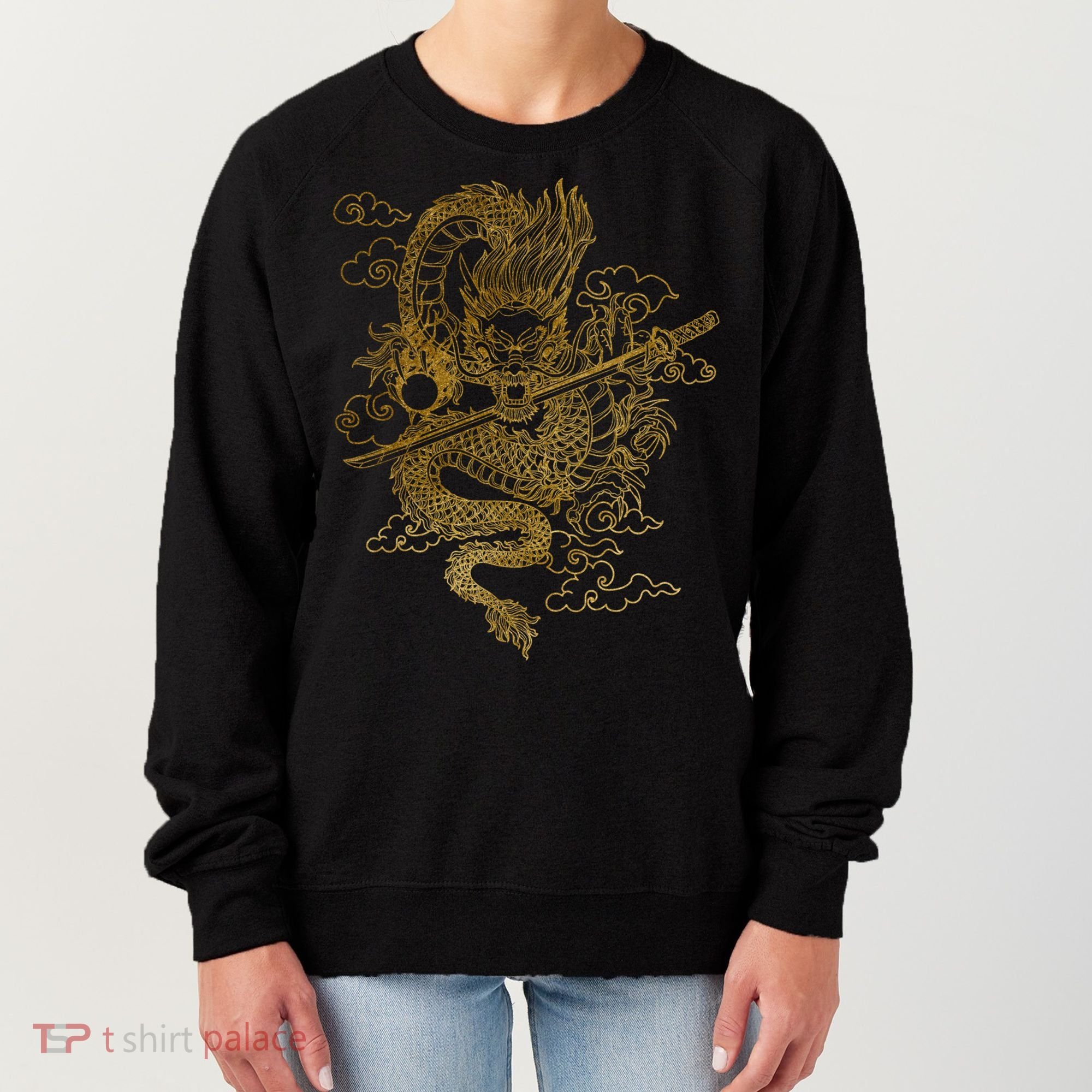 Gold Chinese Dragon With Black Background Women's Sweatshirt