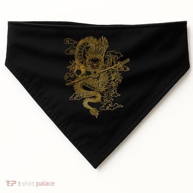 Gold Chinese Dragon With Black Background USA-Made Doggie Bandana