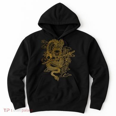 Gold Chinese Dragon With Black Background Hoodie