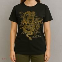 Gold Chinese Dragon With Black Background T-Shirt thumb 4