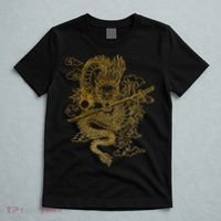 Gold Chinese Dragon With Black Background T-Shirt thumb 5