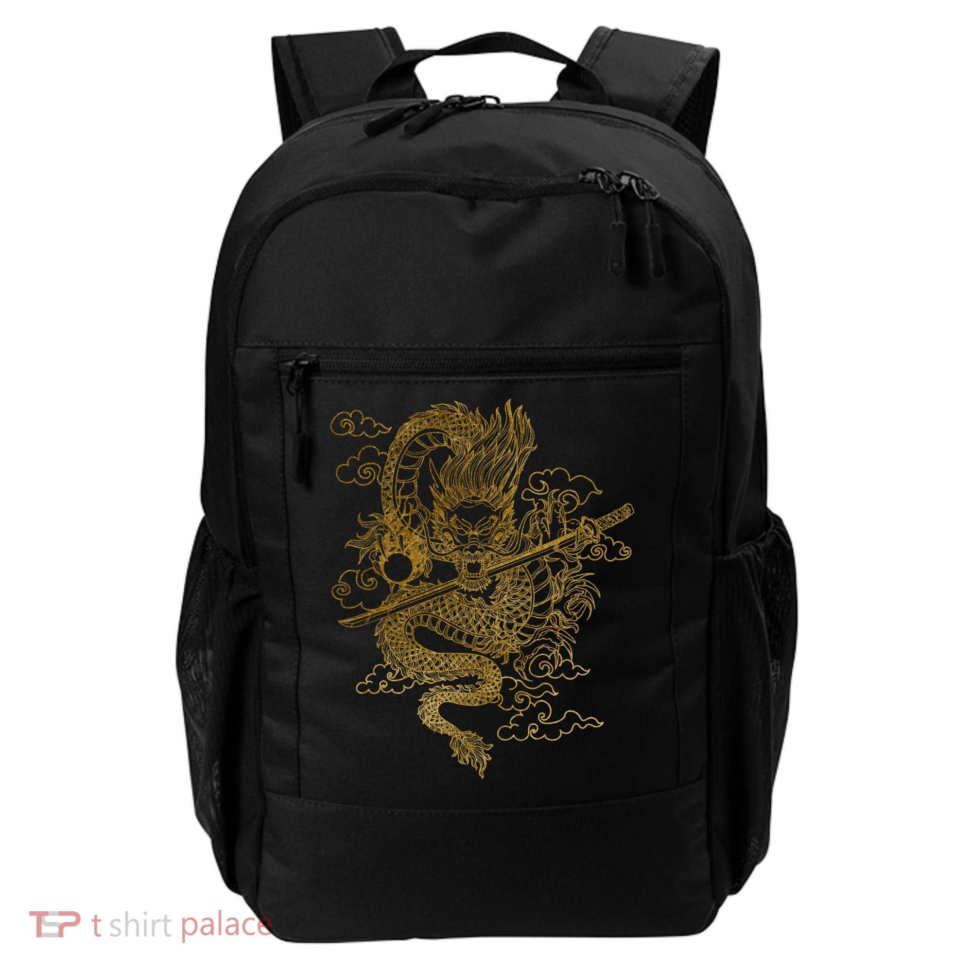 Gold Chinese Dragon With Black Background Backpack