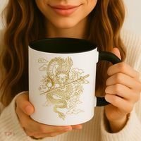 Gold Chinese Dragon With Black Background Coffee Mug thumb 3