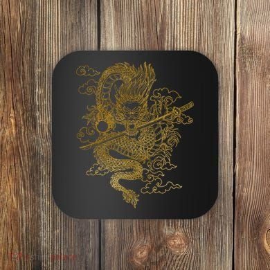 Gold Chinese Dragon With Black Background Coaster