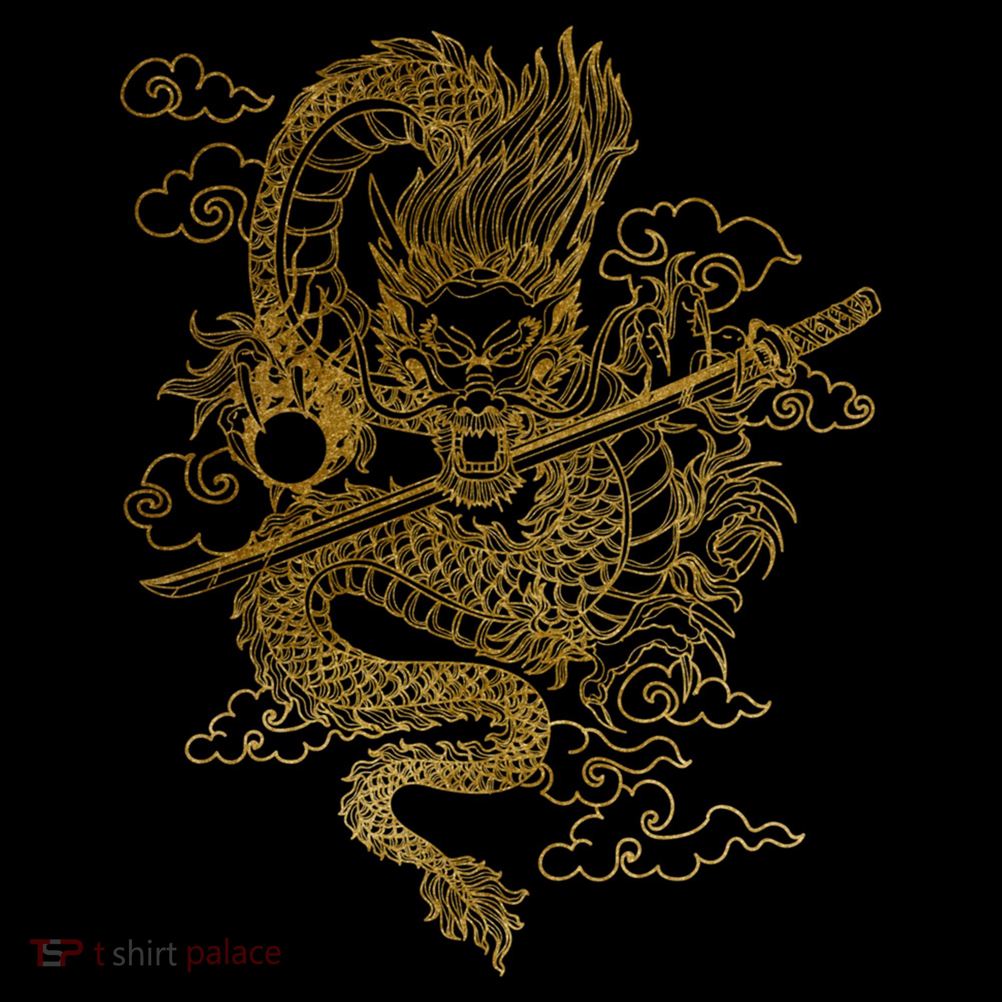 Gold Chinese Dragon With Black Background Mousepad