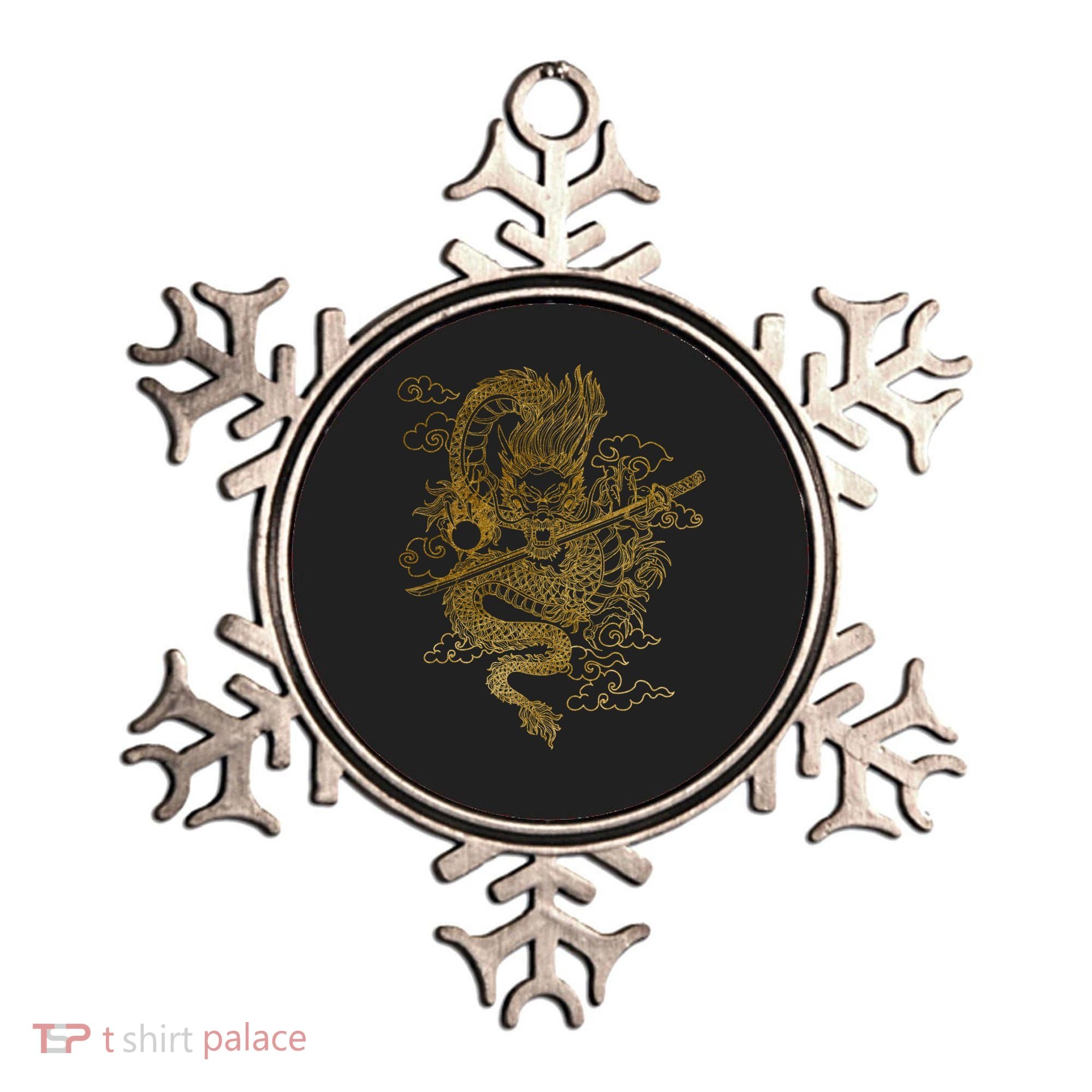 Gold Chinese Dragon With Black Background Ornament