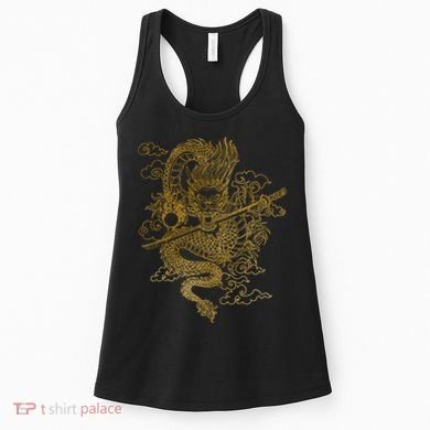 Gold Chinese Dragon With Black Background Women's Tank Top