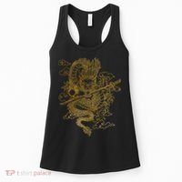 Gold Chinese Dragon With Black Background Women's Tank Top thumb 0