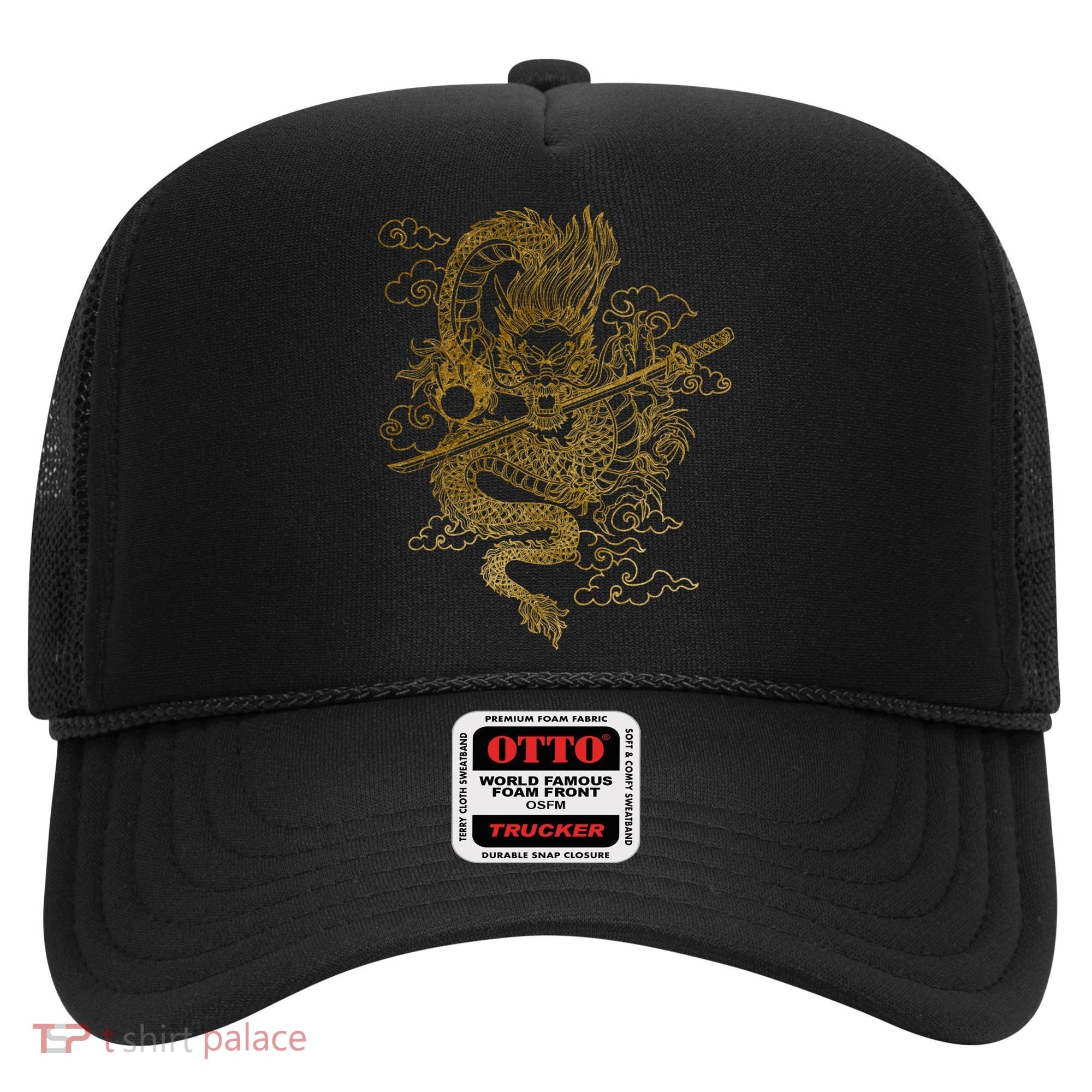 Gold Chinese Dragon With Black Background Hat
