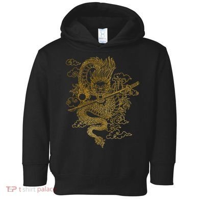 Gold Chinese Dragon With Black Background Toddler Hoodie